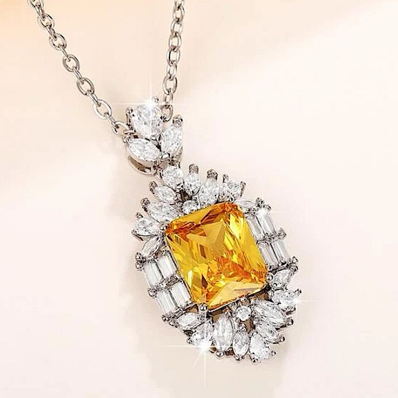 Canary Yellow 14K Diamond Citrine Pendant Charm Necklace Exquisite Luxury - Picture 10 of 14